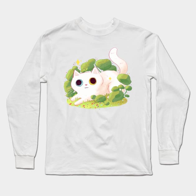 Cute white cat and flowers Long Sleeve T-Shirt by Mayarart